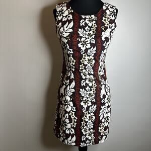VTG Pacific Legend Womens Medium Cotton Hawaiian Black Hibiscus Sheath Dress